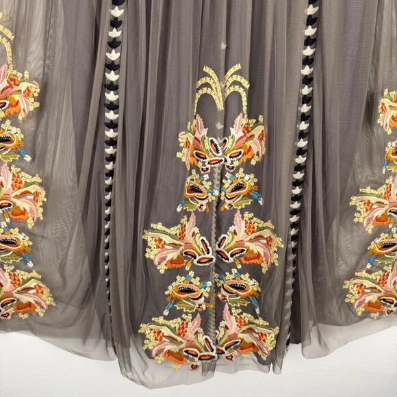 Sundance Adorabella Maxi Skirt Floral Embroidered Grey Taupe Women's Small Boho - Picture 4 of 11